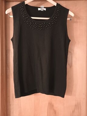 Classic Carducci Beaded Neckline Sleeveless Knit Top - Black Size XL Mature
